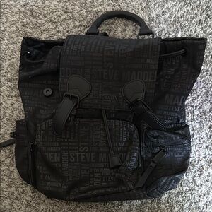 Steve Madden Black Quilted Backpack with Flap Closure